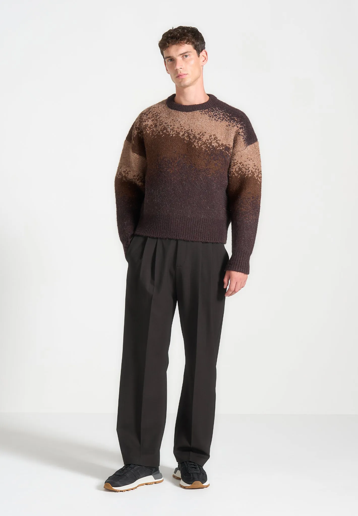 Ombré Knit Crewneck Sweater - Brown