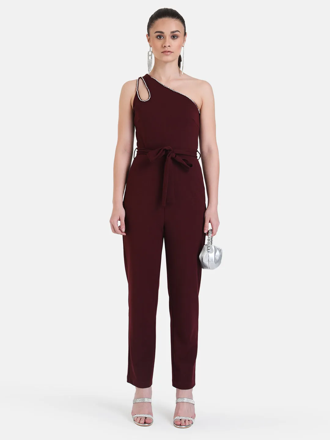 One Shoulder Jumpsuit With Swaroski Chain