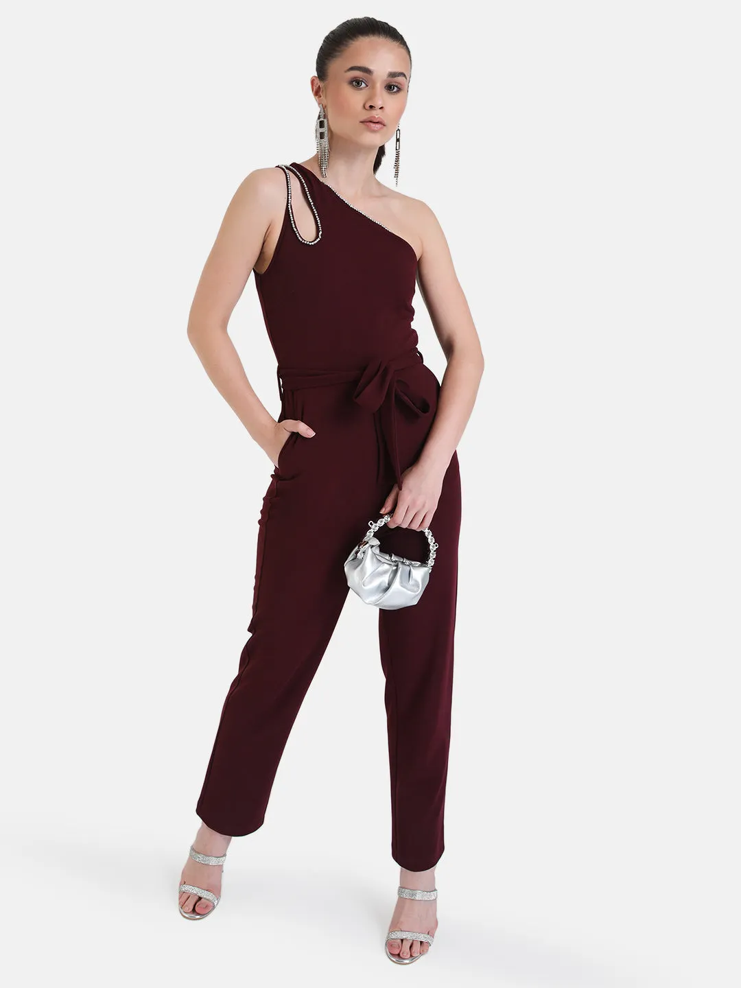 One Shoulder Jumpsuit With Swaroski Chain