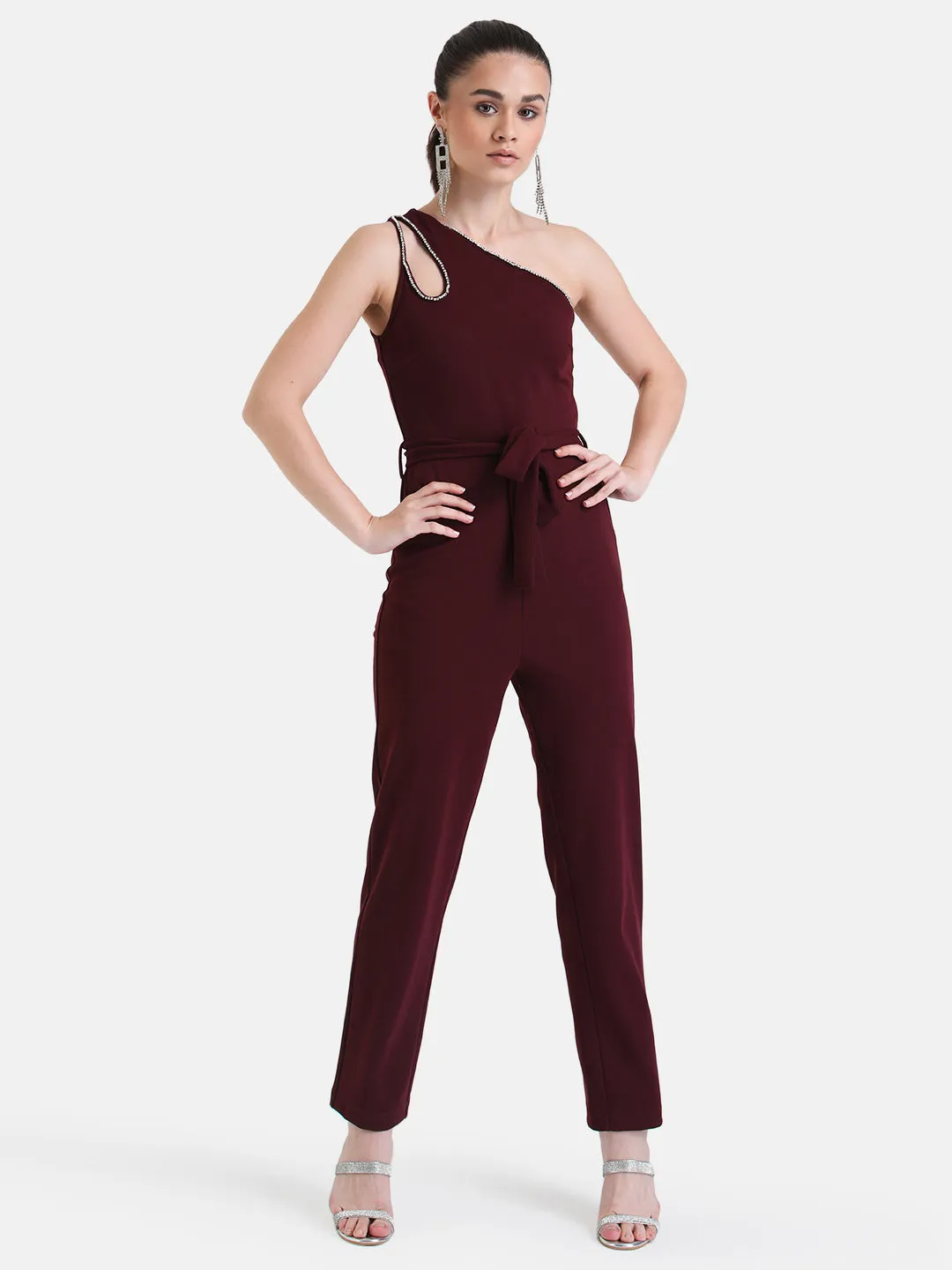 One Shoulder Jumpsuit With Swaroski Chain