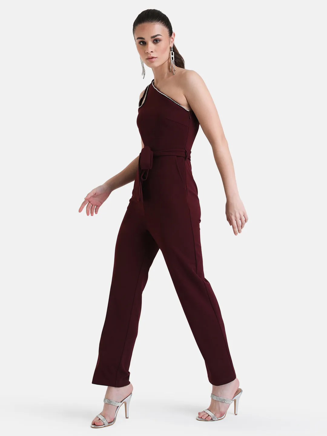 One Shoulder Jumpsuit With Swaroski Chain