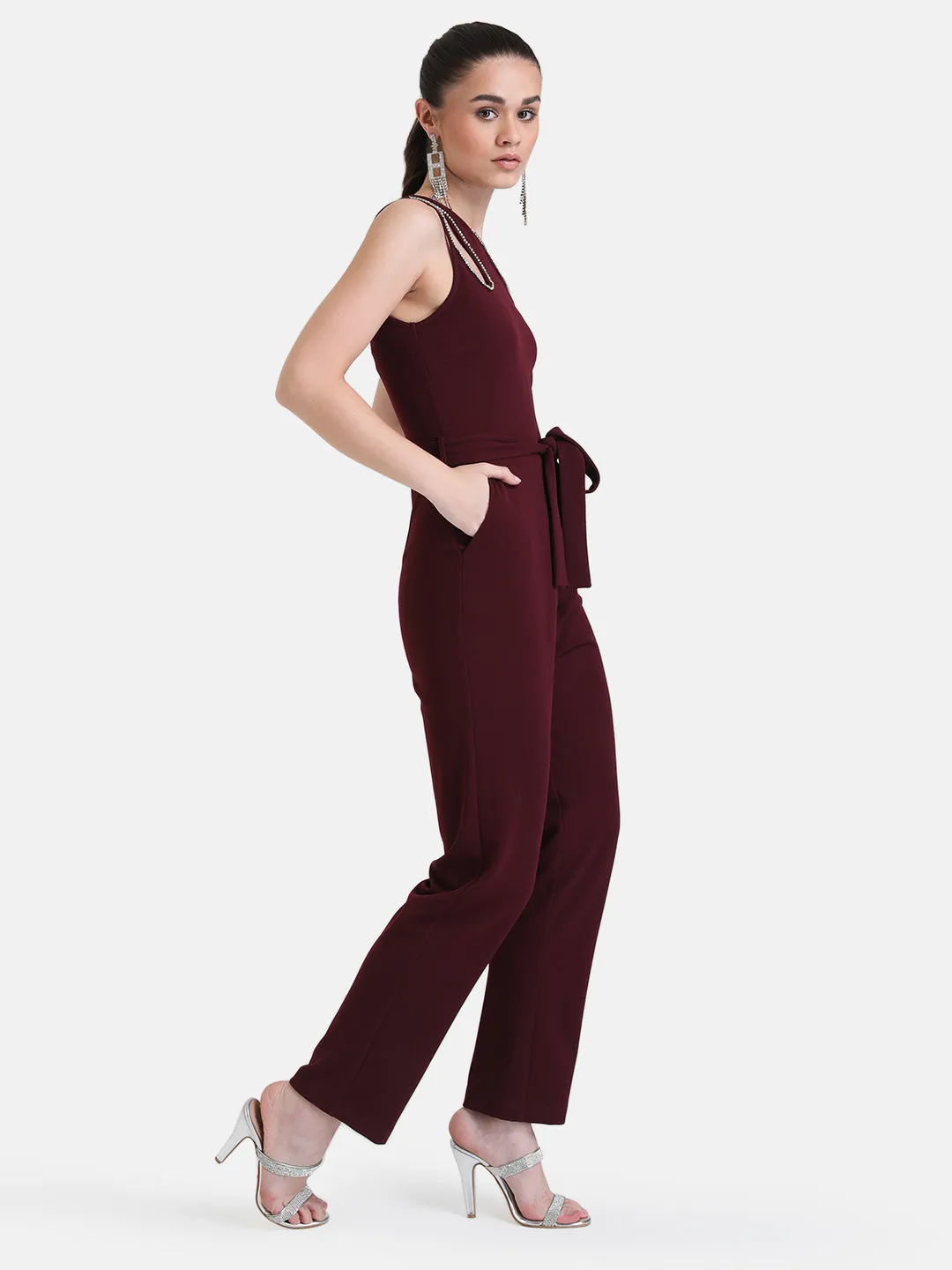 One Shoulder Jumpsuit With Swaroski Chain