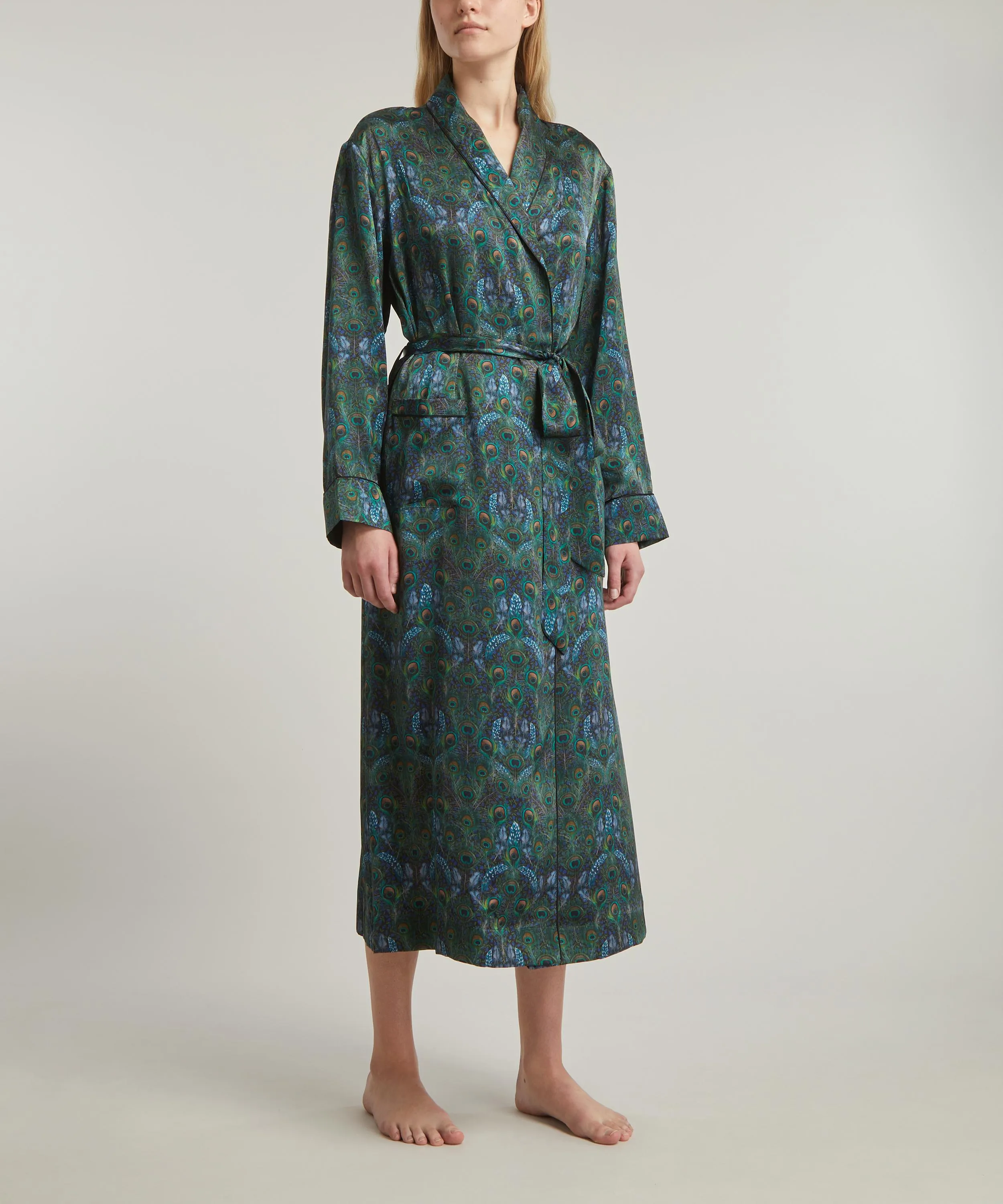 Peacock Manor Silk Satin Long Robe