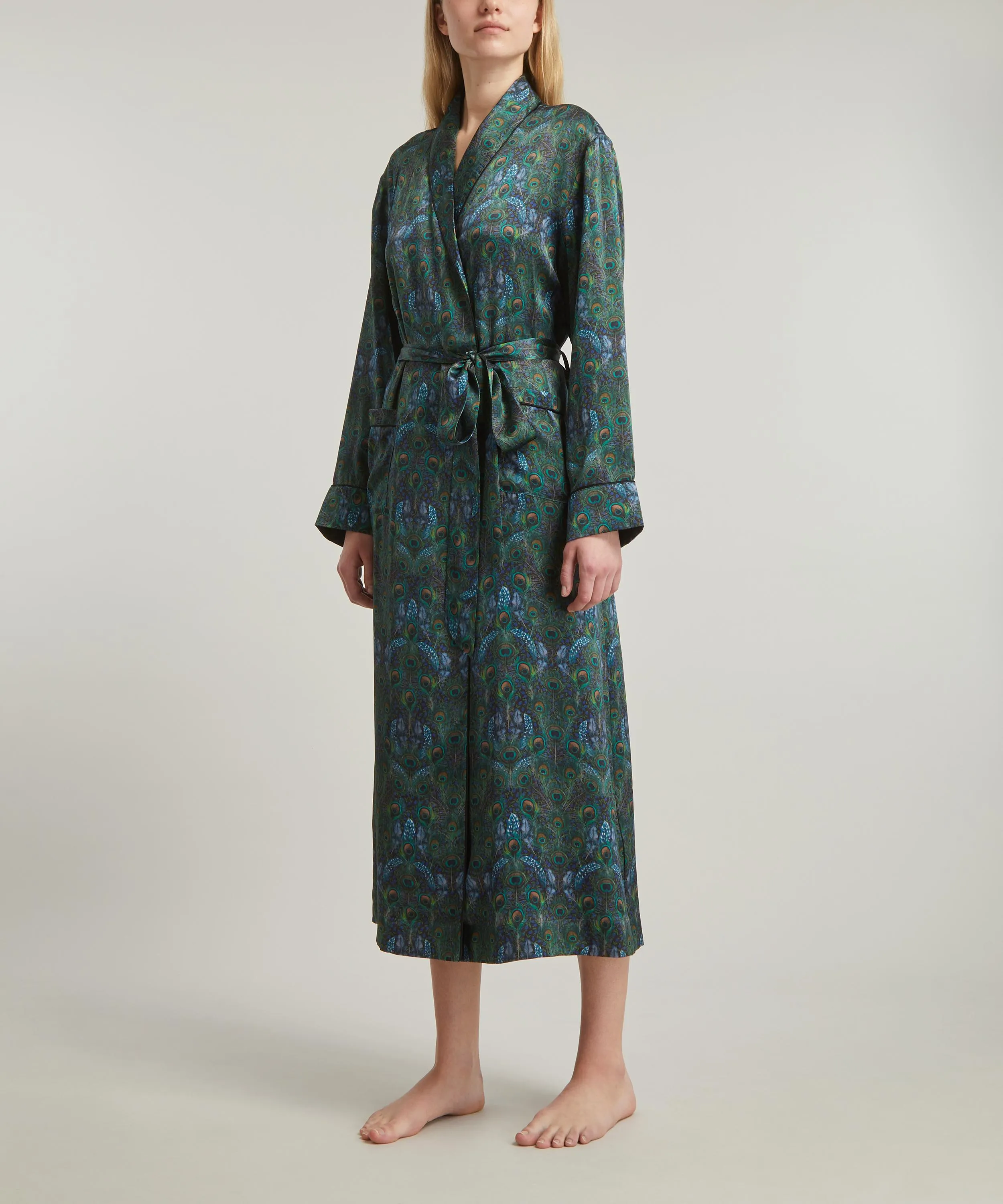 Peacock Manor Silk Satin Long Robe