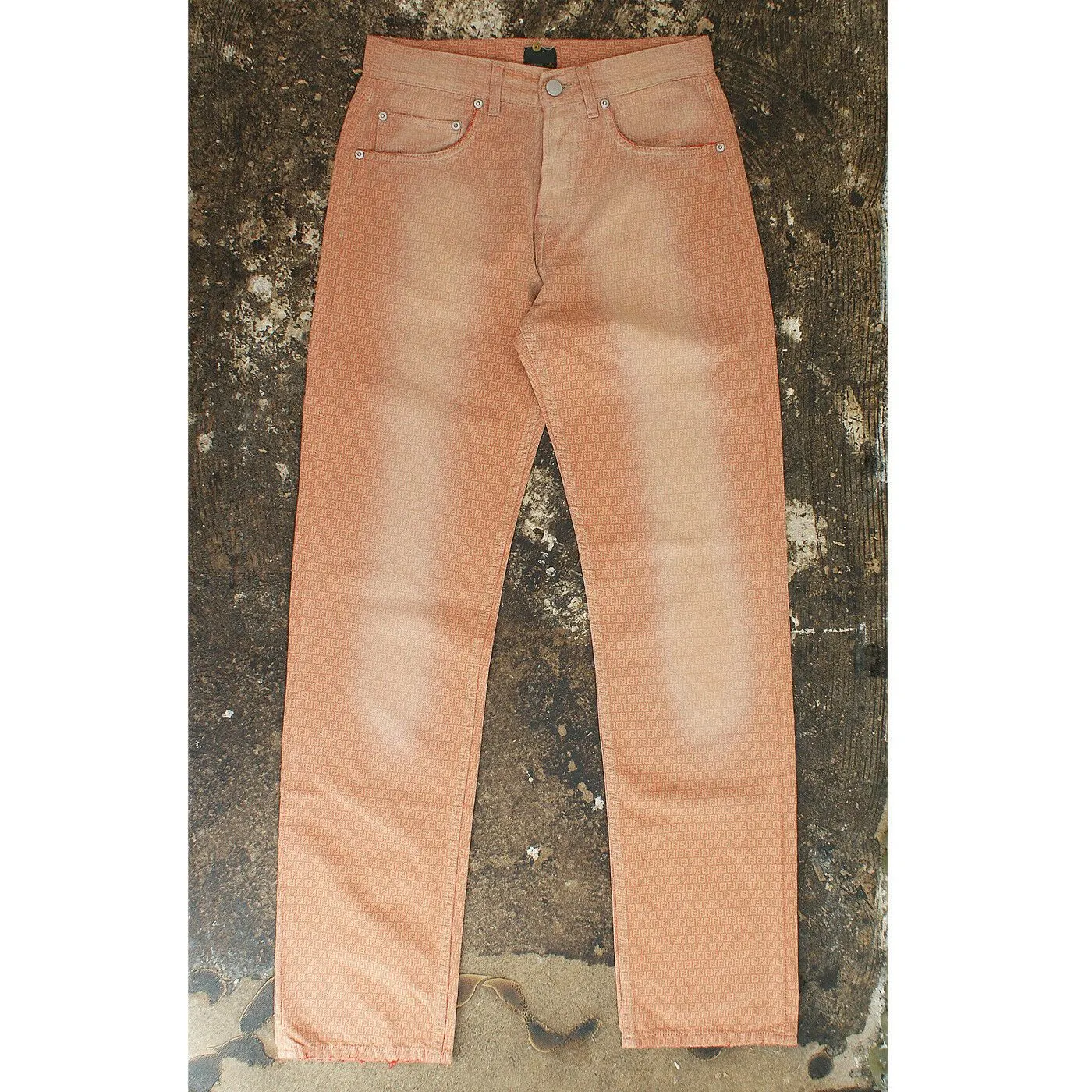 Pink Bleached Effect Jeans With Zucca Monogram Pattern