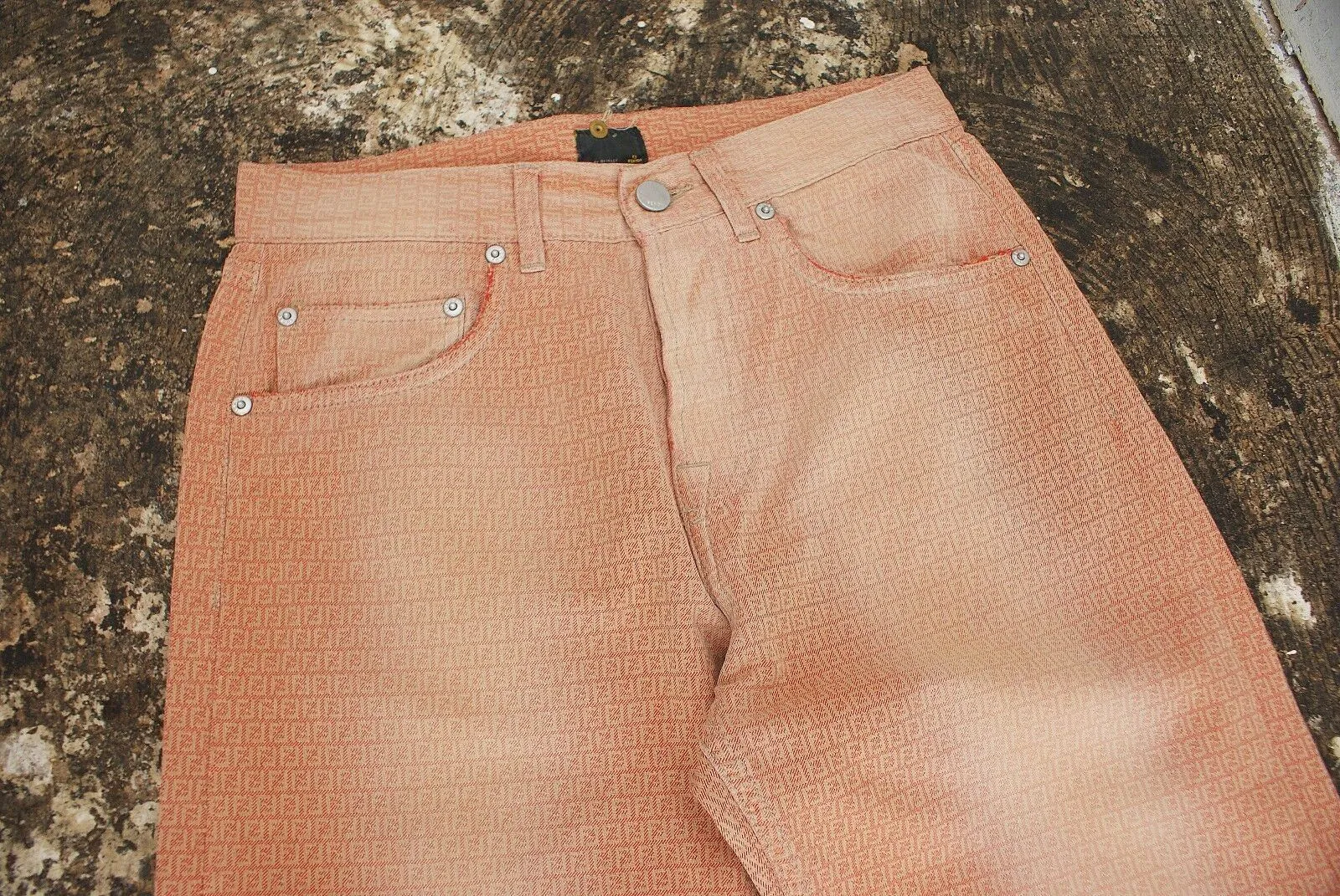 Pink Bleached Effect Jeans With Zucca Monogram Pattern