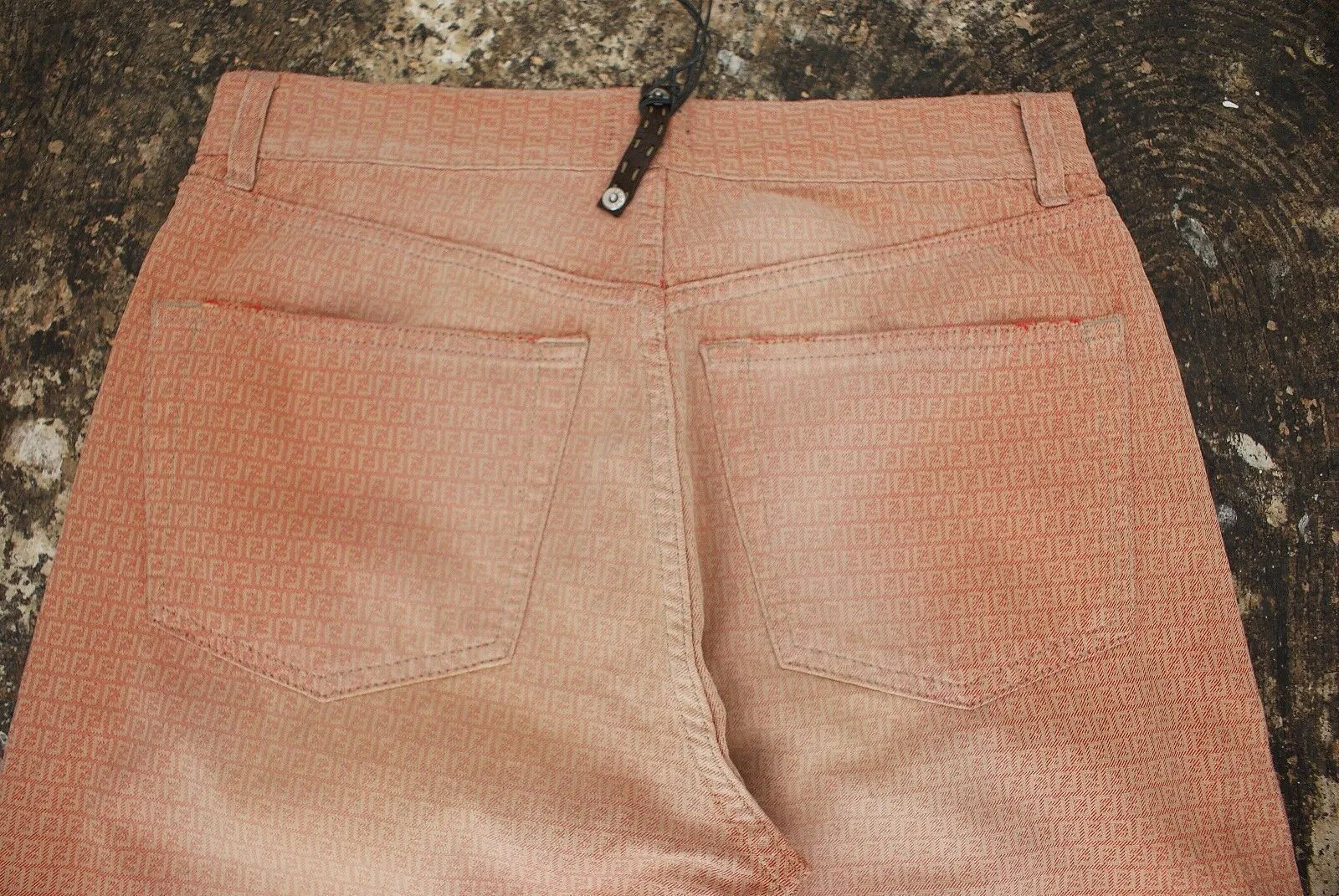 Pink Bleached Effect Jeans With Zucca Monogram Pattern