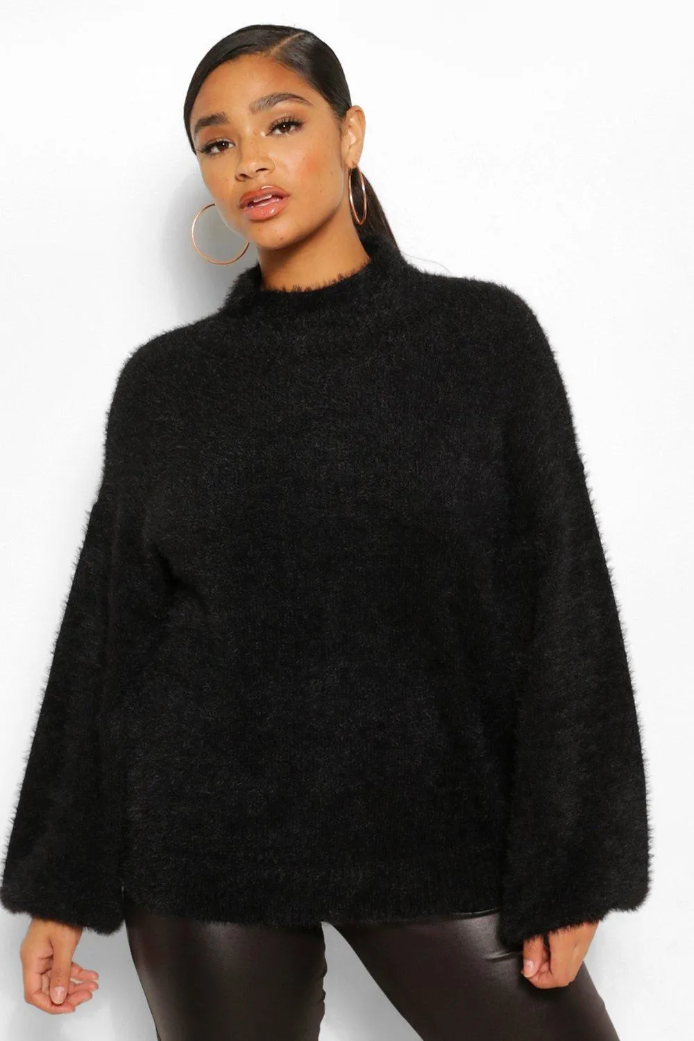 Plus Premium Fluffy Knit Balloon Sleeve Sweater