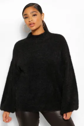 Plus Premium Fluffy Knit Balloon Sleeve Sweater