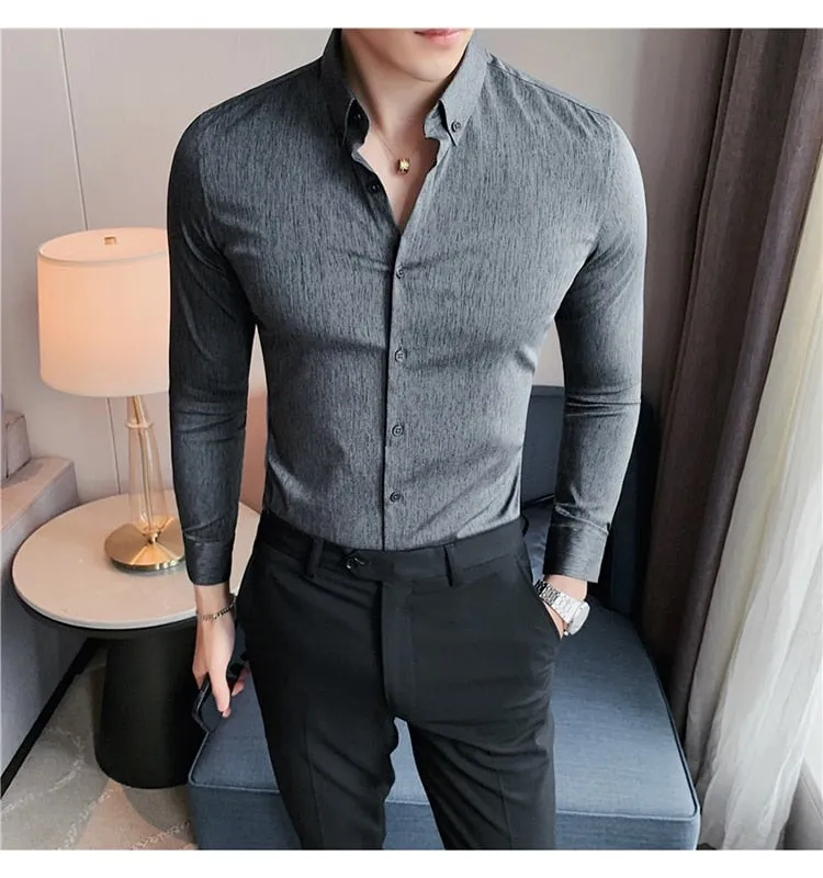 Plus Size Luxury Gentlemen Stretched Slim Fit Casual Shirt for Men