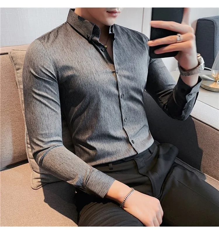 Plus Size Luxury Gentlemen Stretched Slim Fit Casual Shirt for Men