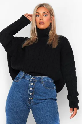 Plus Soft Knit Turtleneck Cable Sweater