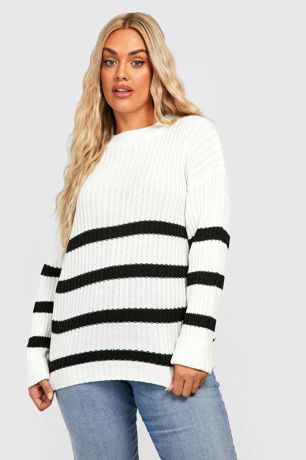 Plus Stripe Boxy Knitted Sweater