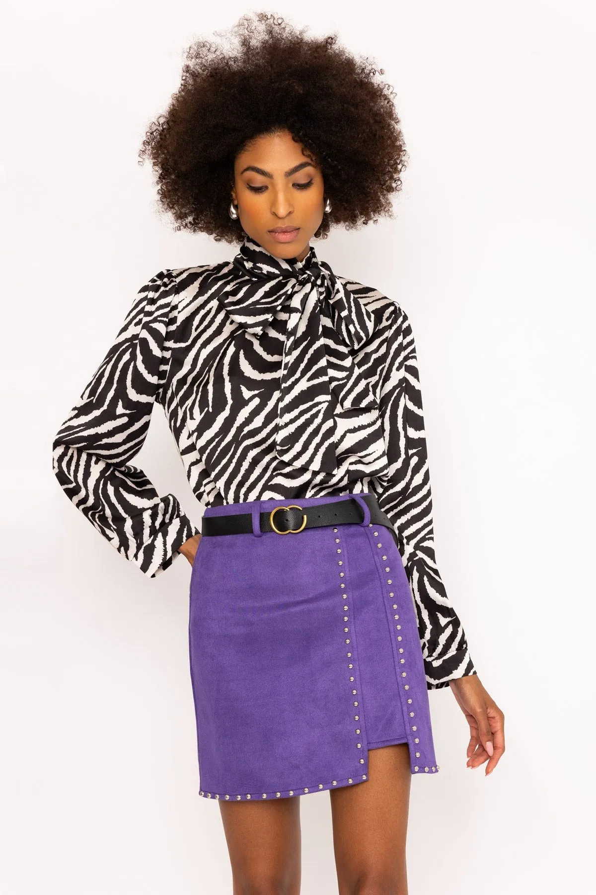 Purple Studded Suede Mini Skirt