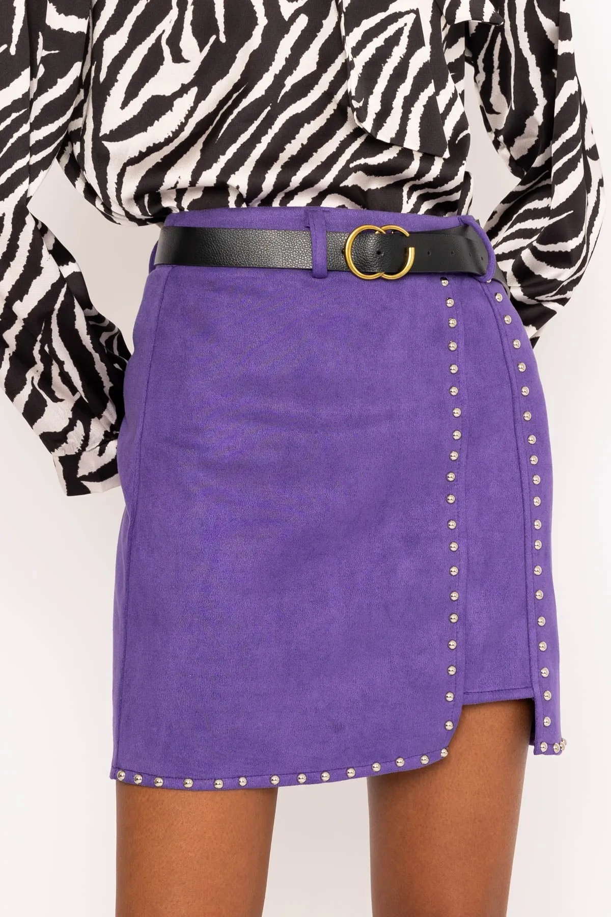 Purple Studded Suede Mini Skirt