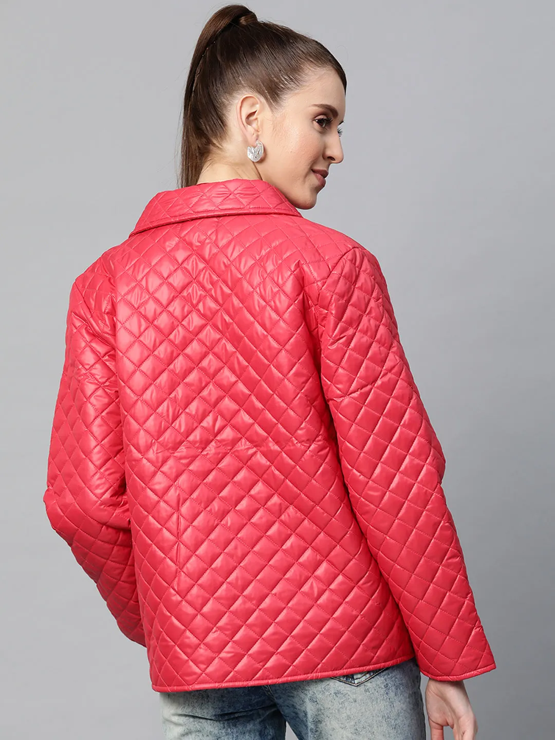 Red Collared Quilted Puffer Jacket