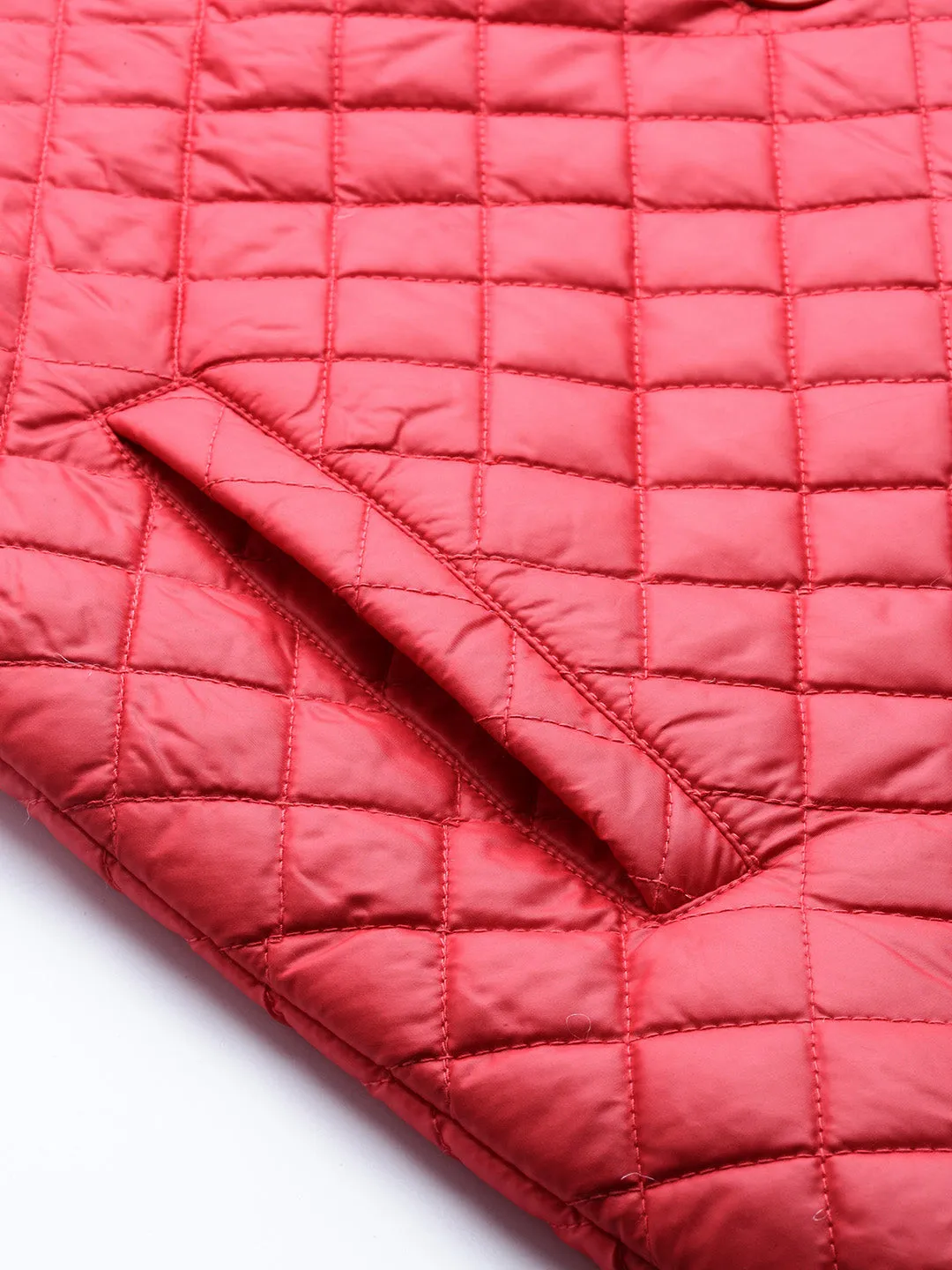 Red Collared Quilted Puffer Jacket