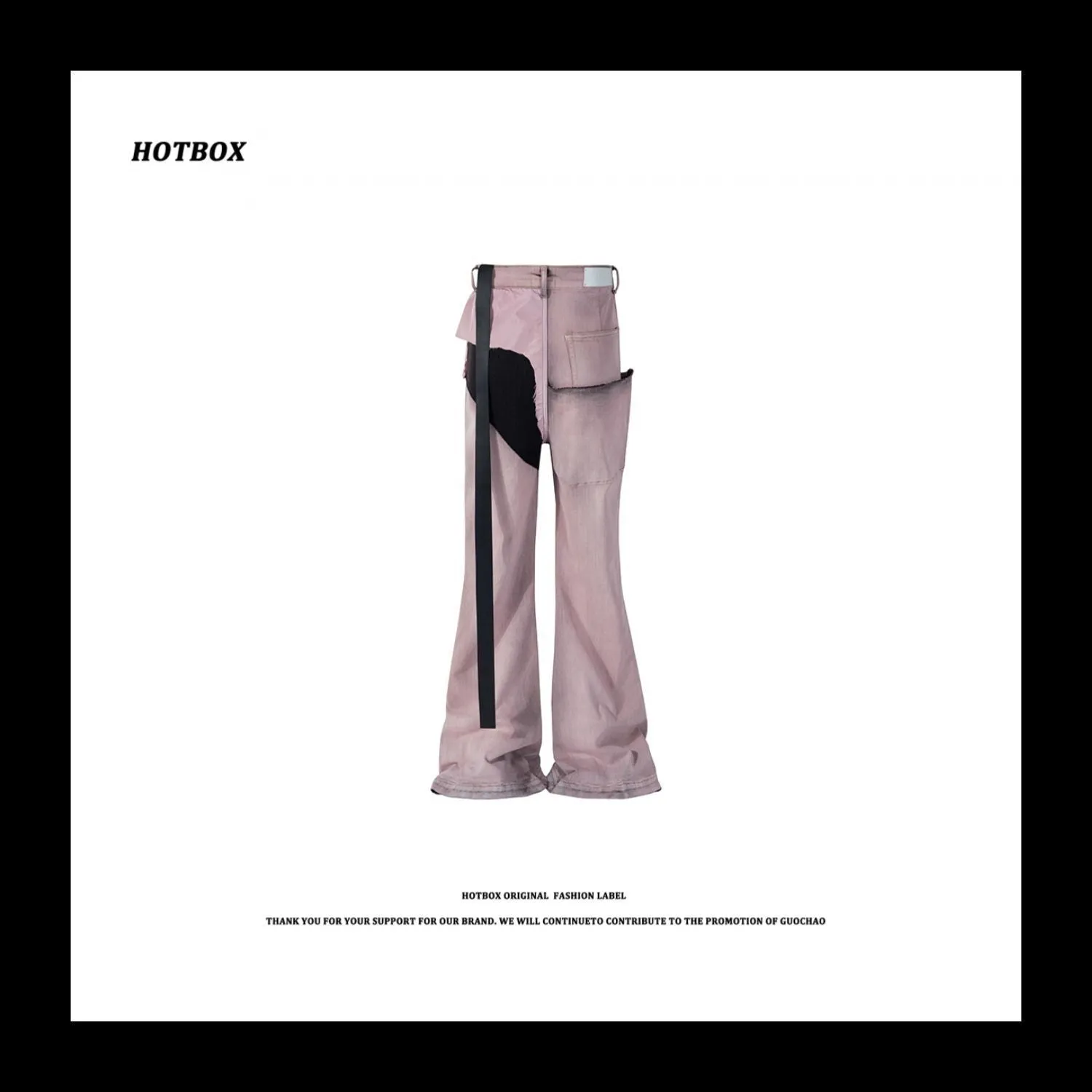 RO Rick Owens Pink Patchwork Coating Slim Flared High Street Distressed Washed Denim Jeans