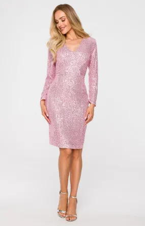 Robe fourreau à paillettes rose