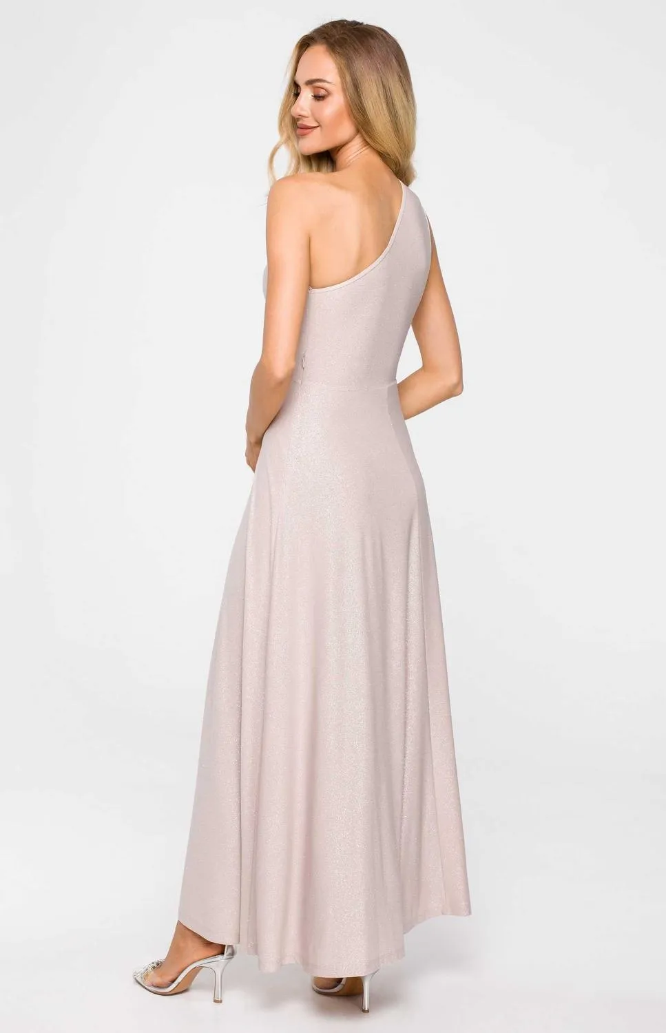 Robe longue évasée effet pailleté champagne