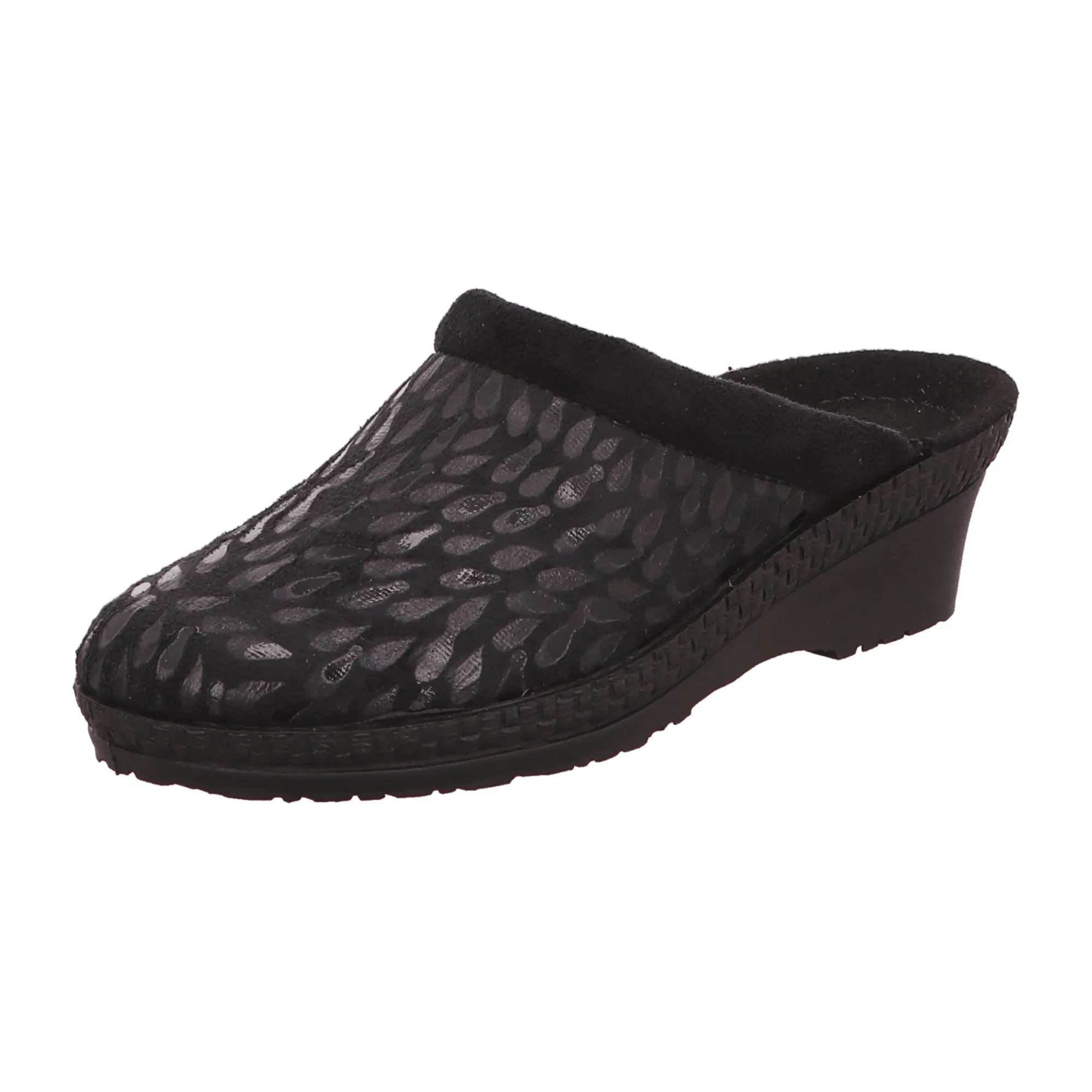 Rohde Women's Black Slip-On House Shoes with Wedge Heel Warm Lined