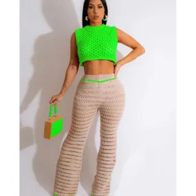 Sexy Knitted Crop Top and Pant Set