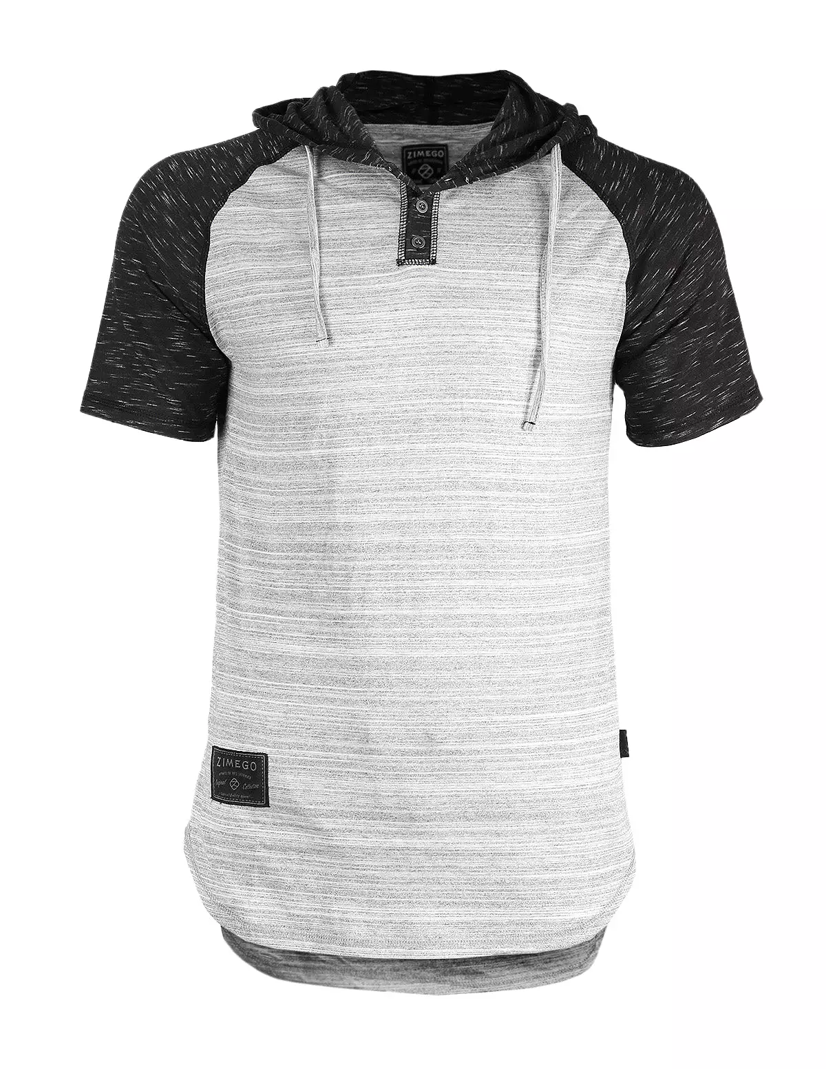 Short Sleeve Raglan Henley Hoodie Round Bottom Semi Longline T-Shirt