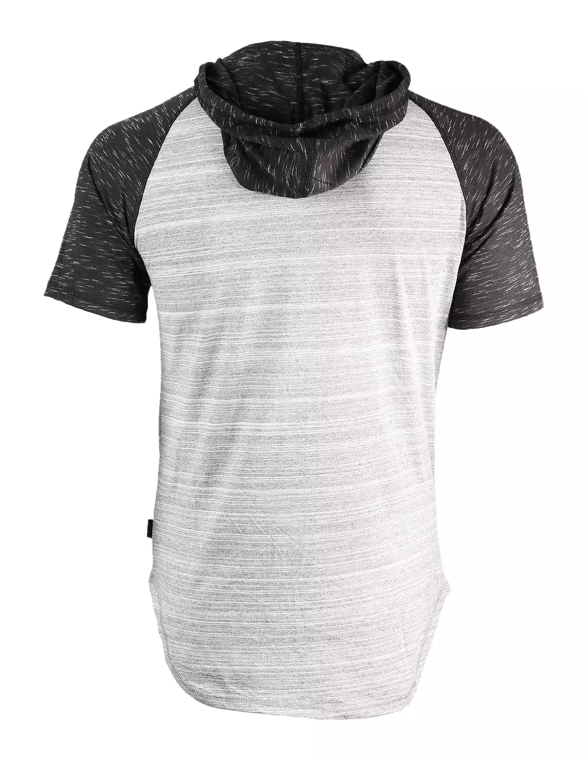 Short Sleeve Raglan Henley Hoodie Round Bottom Semi Longline T-Shirt