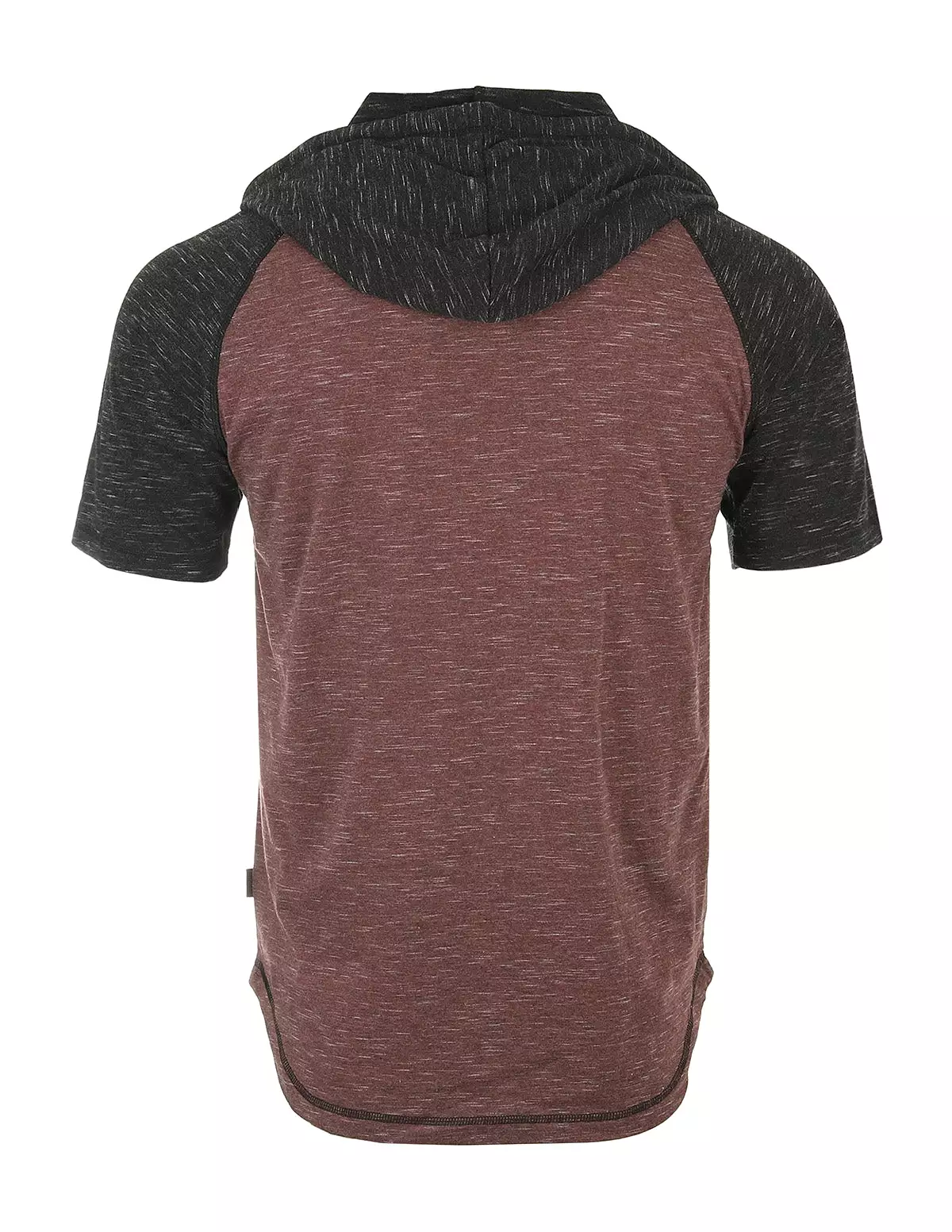 Short Sleeve Raglan Henley Hoodie Round Bottom Semi Longline T-Shirt