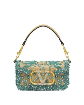 Small Loco Beaded Chain Shoulder Bag in Turchese Crystal Cappuccino