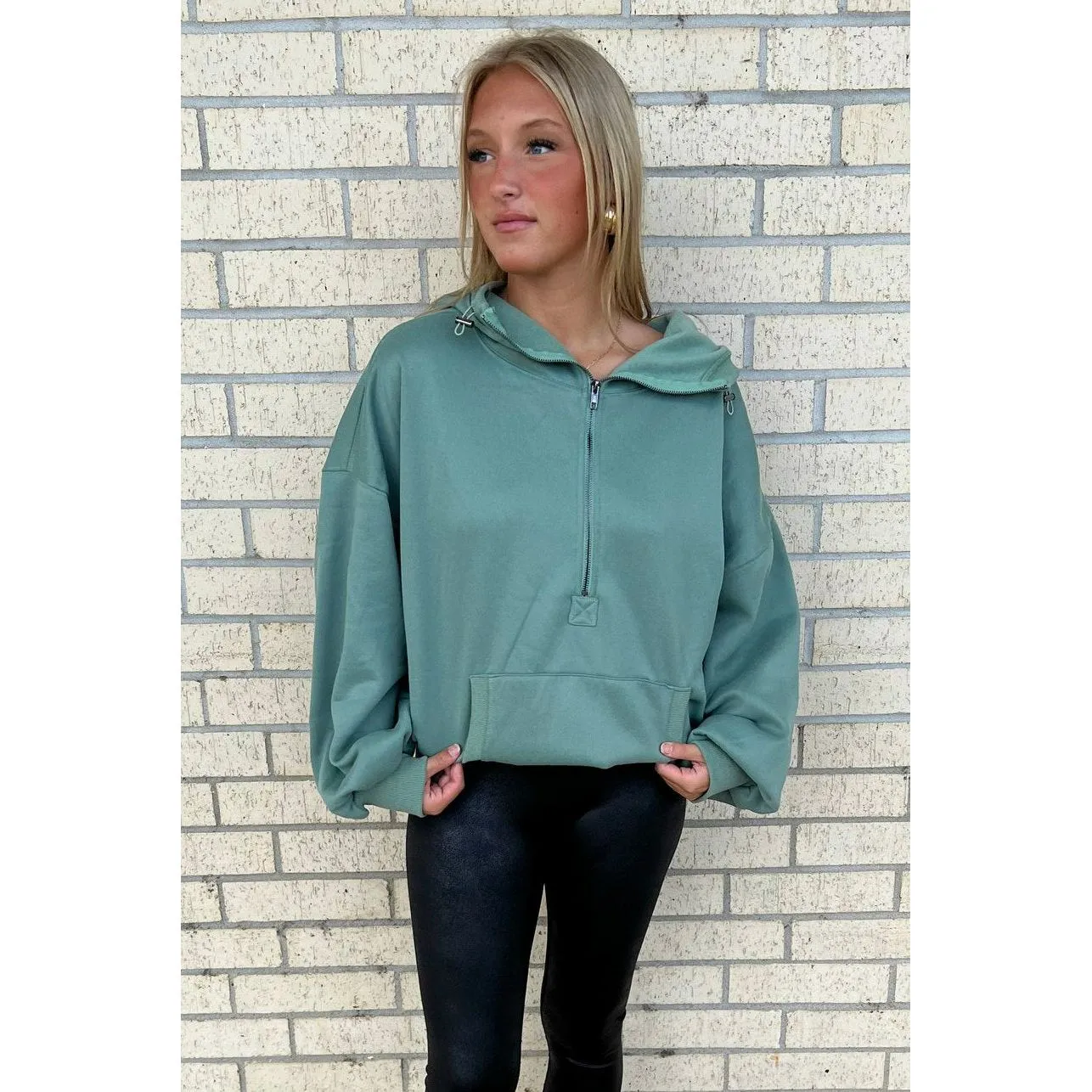 Soft Olive Green Sporty Hoodie Sweatshirt