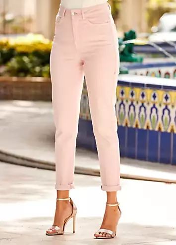 Soft Pink Slim Leg Mom Jeans by Sosandar | Look Again