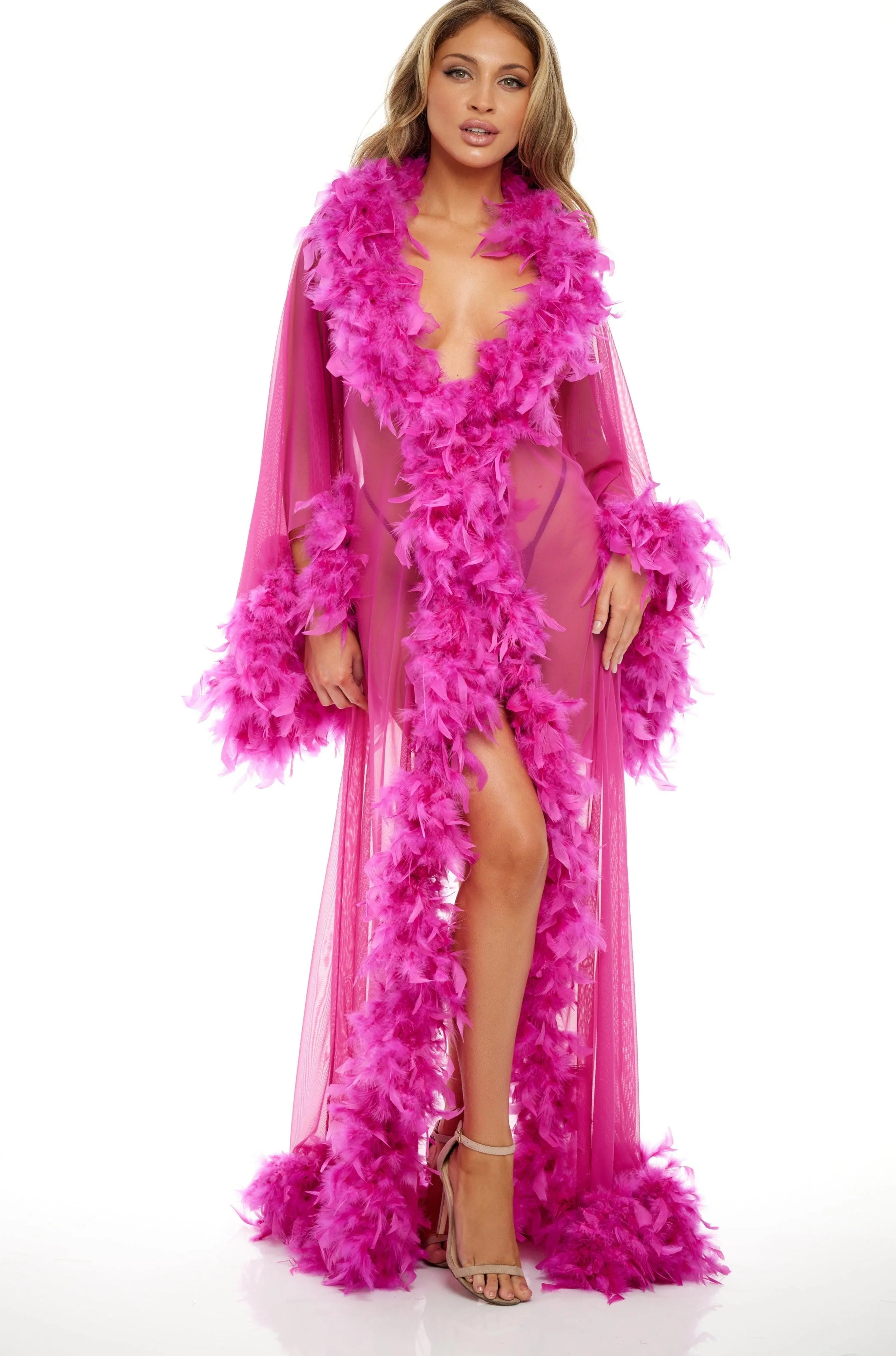 SS-Long Robe Marabou Trim