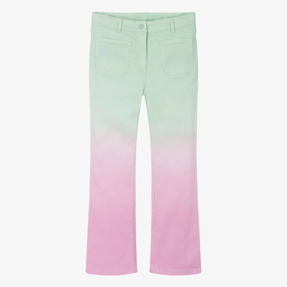 Teen Girls Green & Pink Ombré Flared Jeans