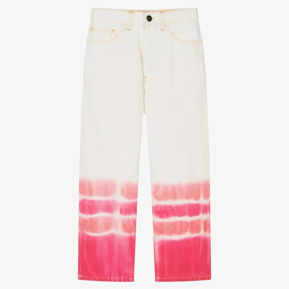 Teen Girls White & Pink Tie-Dye Jeans