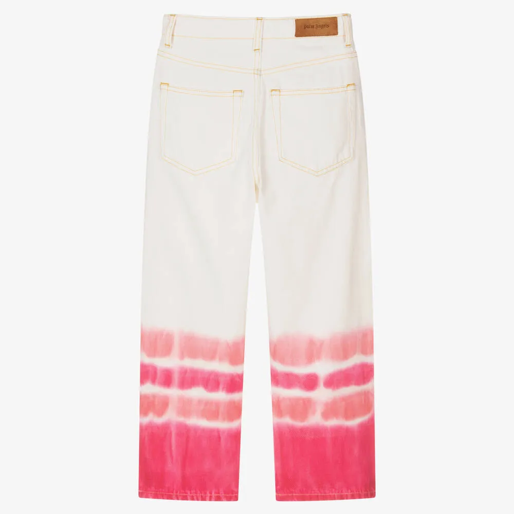 Teen Girls White & Pink Tie-Dye Jeans