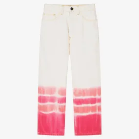 Teen Girls White & Pink Tie-Dye Jeans