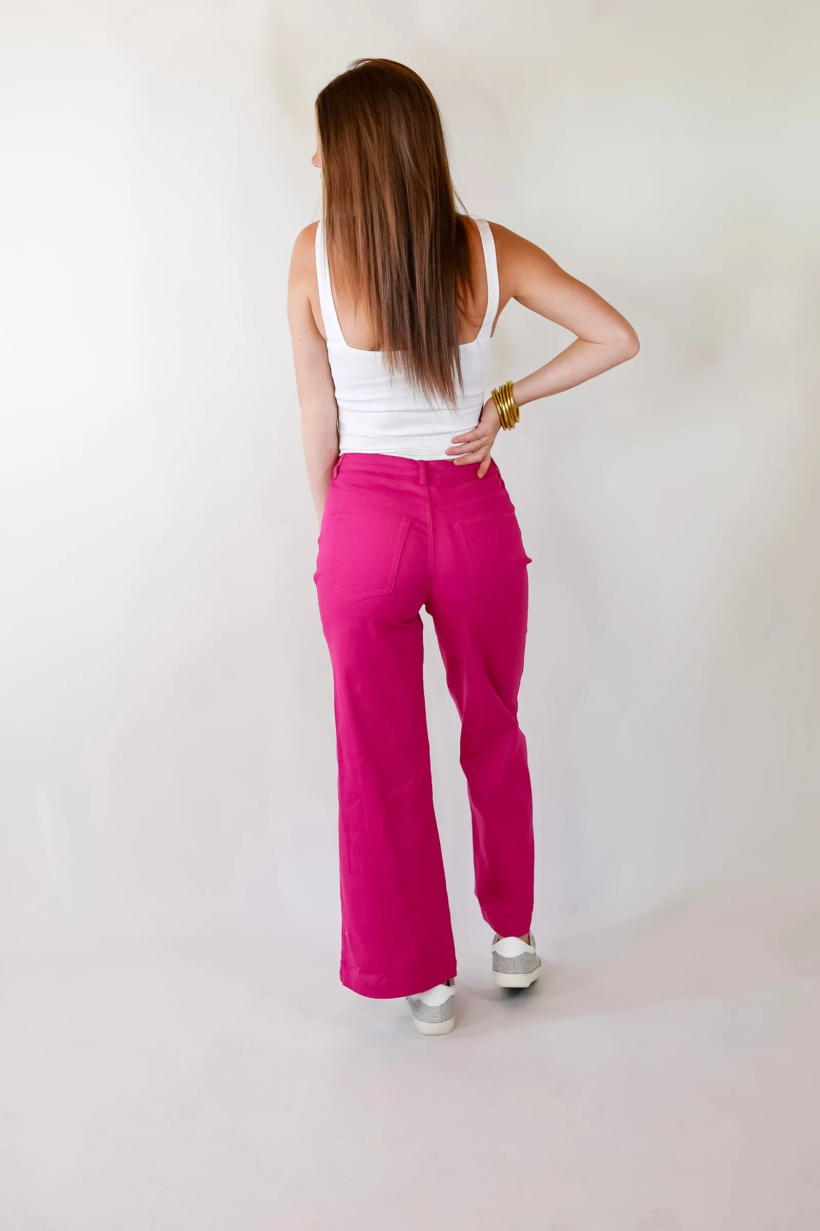 The Best Cropped Wide Leg Jeans In Magenta Pink