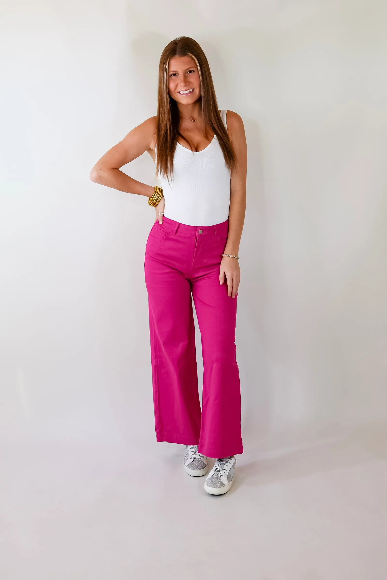 The Best Cropped Wide Leg Jeans In Magenta Pink