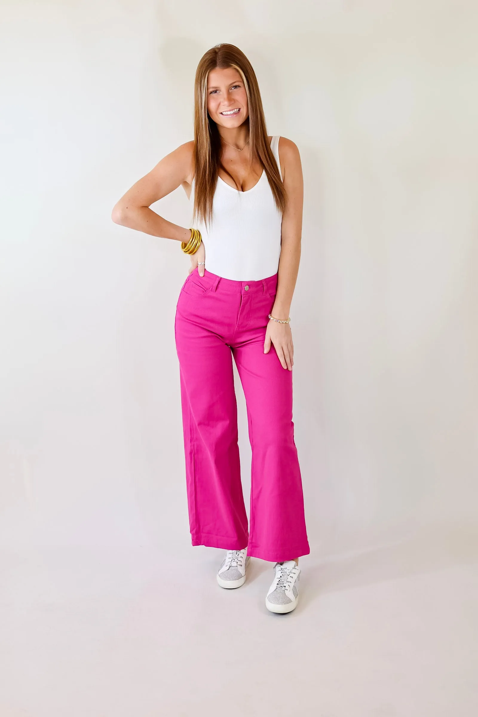 The Best Cropped Wide Leg Jeans In Magenta Pink