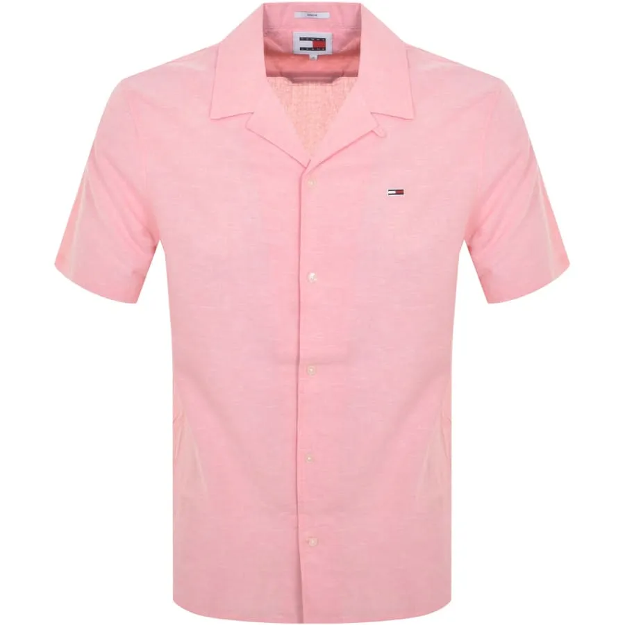 Tommy Jeans Linen Short Sleeve Shirt Pink