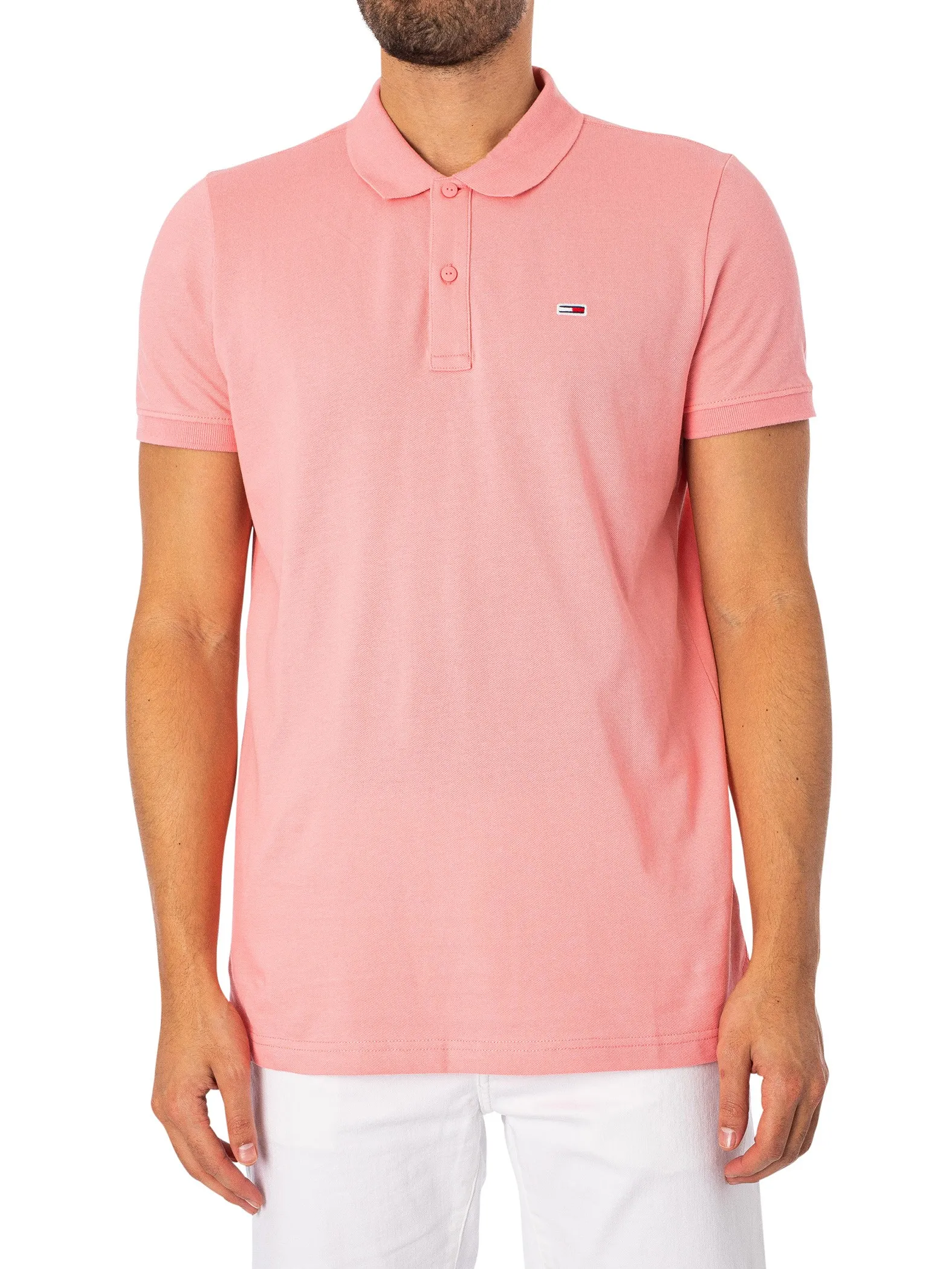 Tommy Jeans Slim Placket Polo Shirt - Tickled Pink