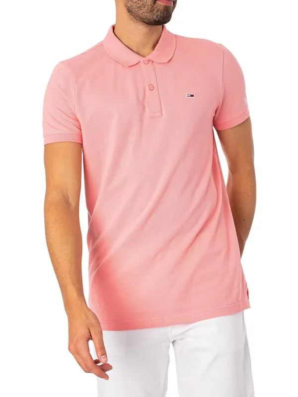 Tommy Jeans Slim Placket Polo Shirt - Tickled Pink