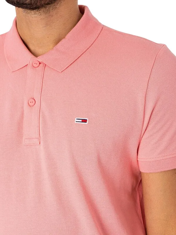 Tommy Jeans Slim Placket Polo Shirt - Tickled Pink