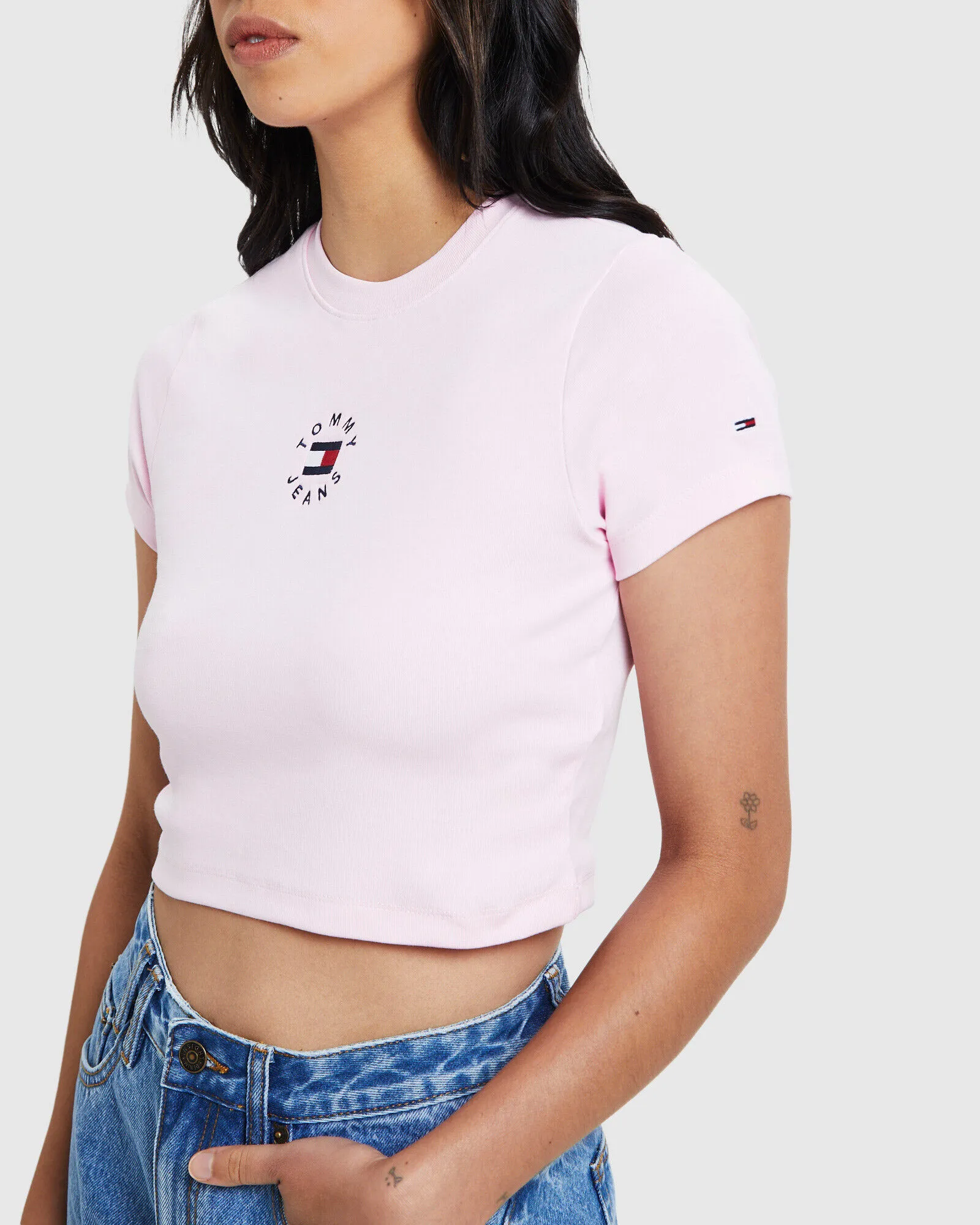 Tommy Jeans TJW Baby Crop Tiny Tommy Tee Romantic Pink