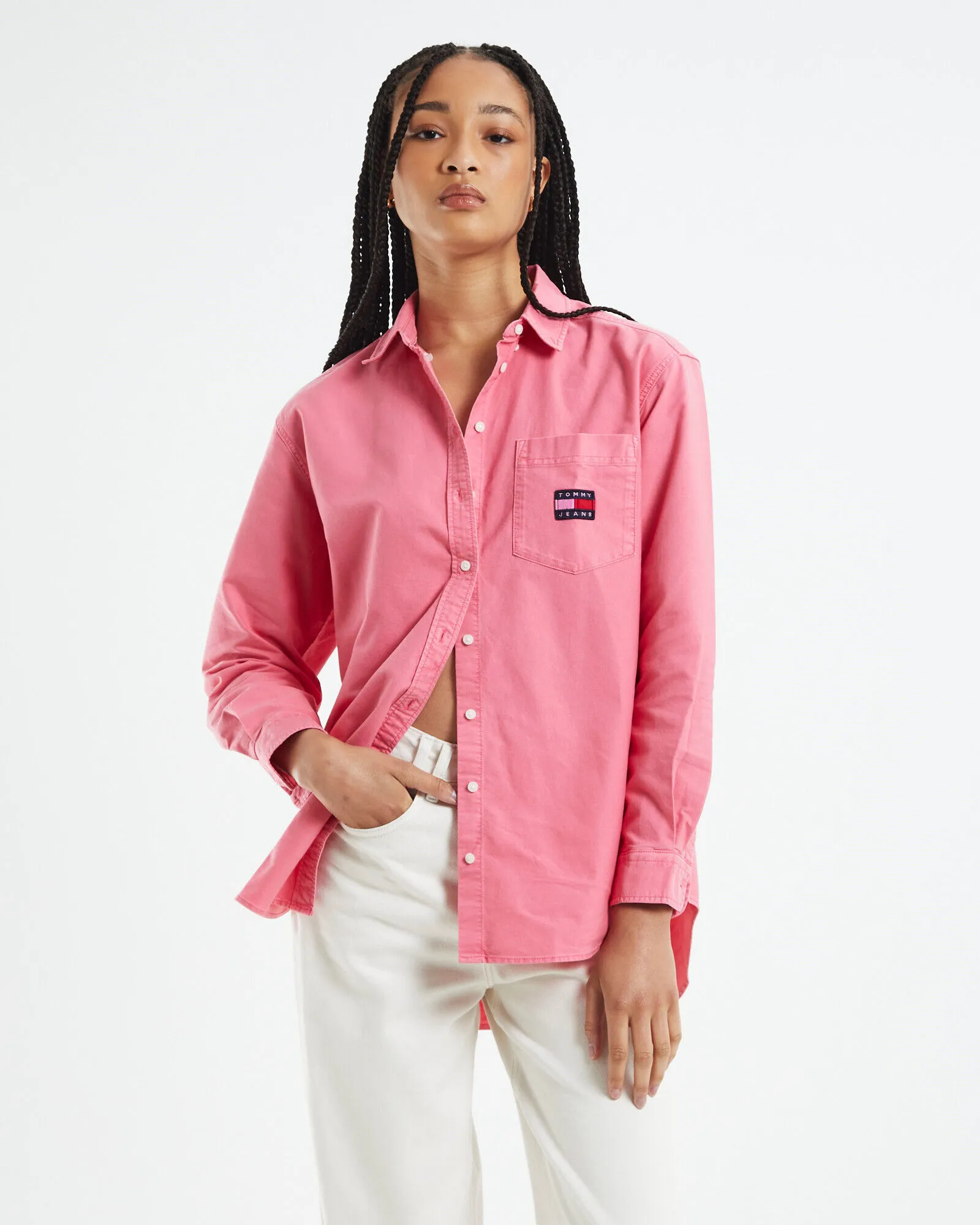 Tommy Jeans TJW Badge Boyfriend Shirt Garden Rose Pink