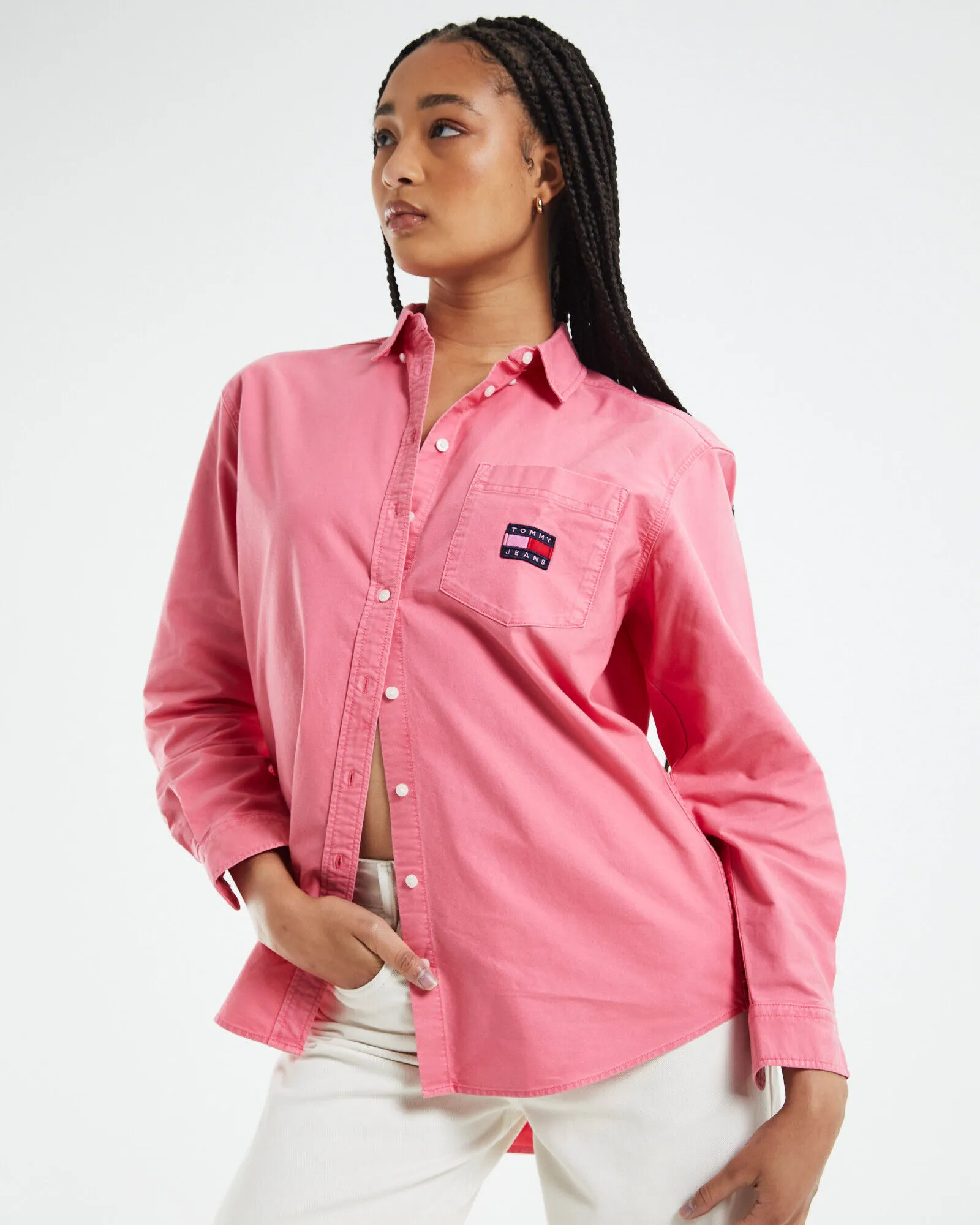 Tommy Jeans TJW Badge Boyfriend Shirt Garden Rose Pink