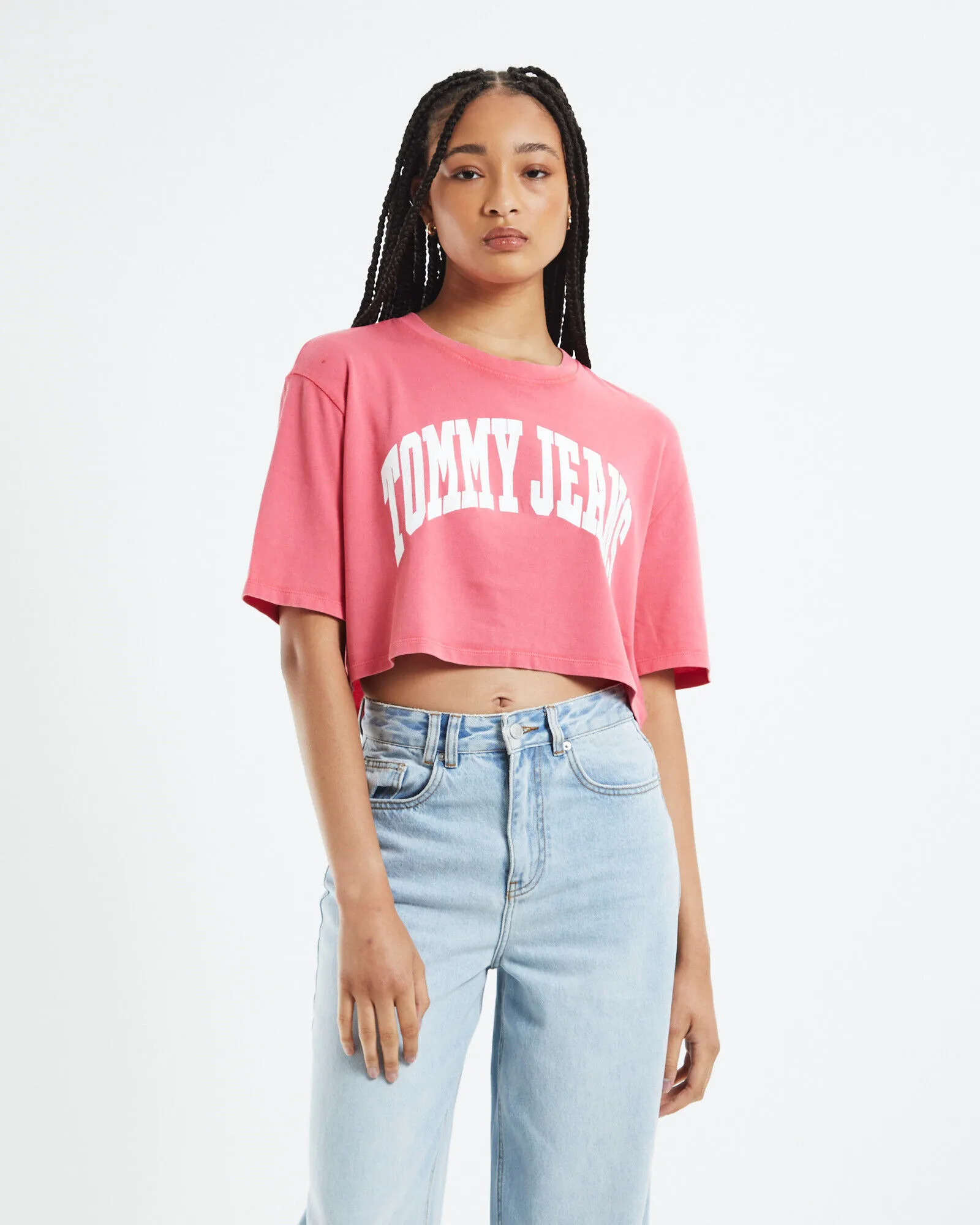 Tommy Jeans TJW Oversized Crop College T-Shirt Garden Rose Pink