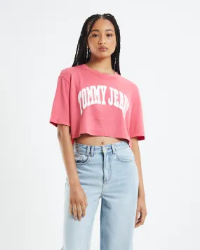 Tommy Jeans TJW Oversized Crop College T-Shirt Garden Rose Pink