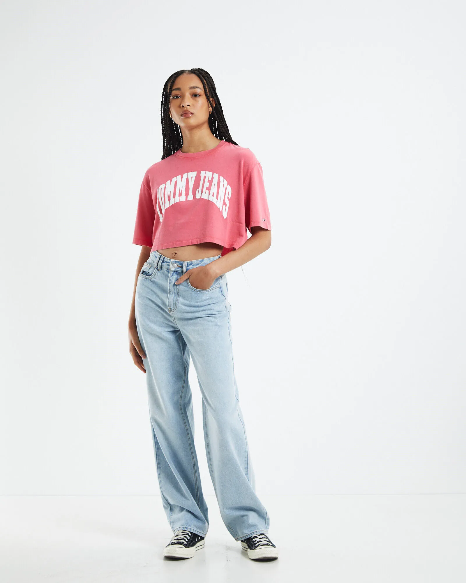 Tommy Jeans TJW Oversized Crop College T-Shirt Garden Rose Pink